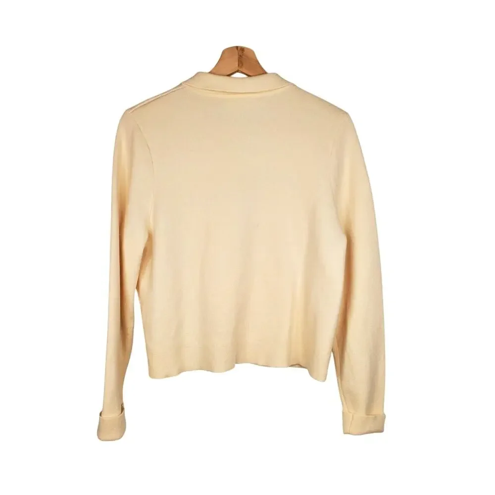 Sezane Betty Merino Wool Cropped Cardigan Ecru Cream Knit Pockets Size Large - Picture 5 of 11